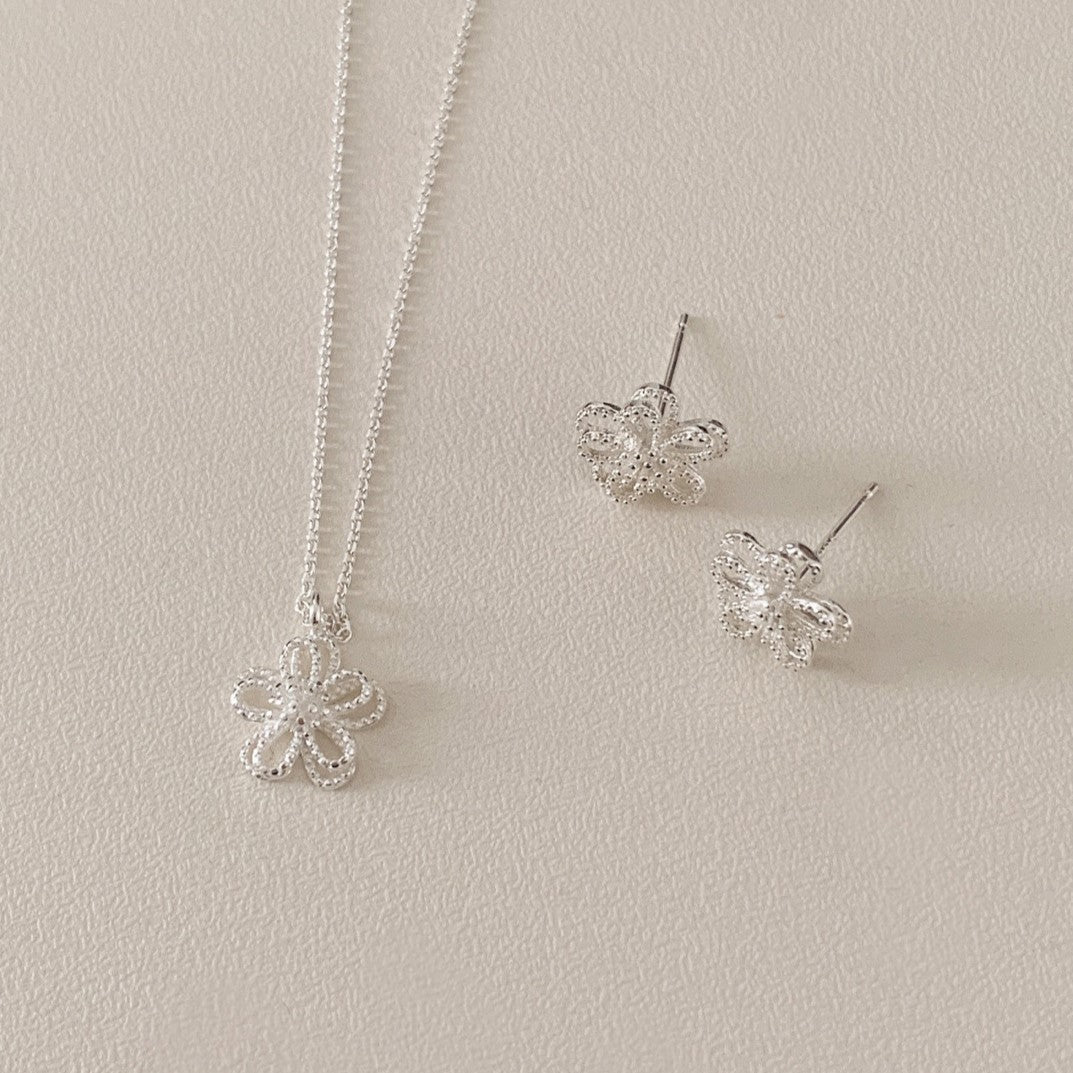 [Silver925] Mist Flower Silver Earrings/Necklace 套裝