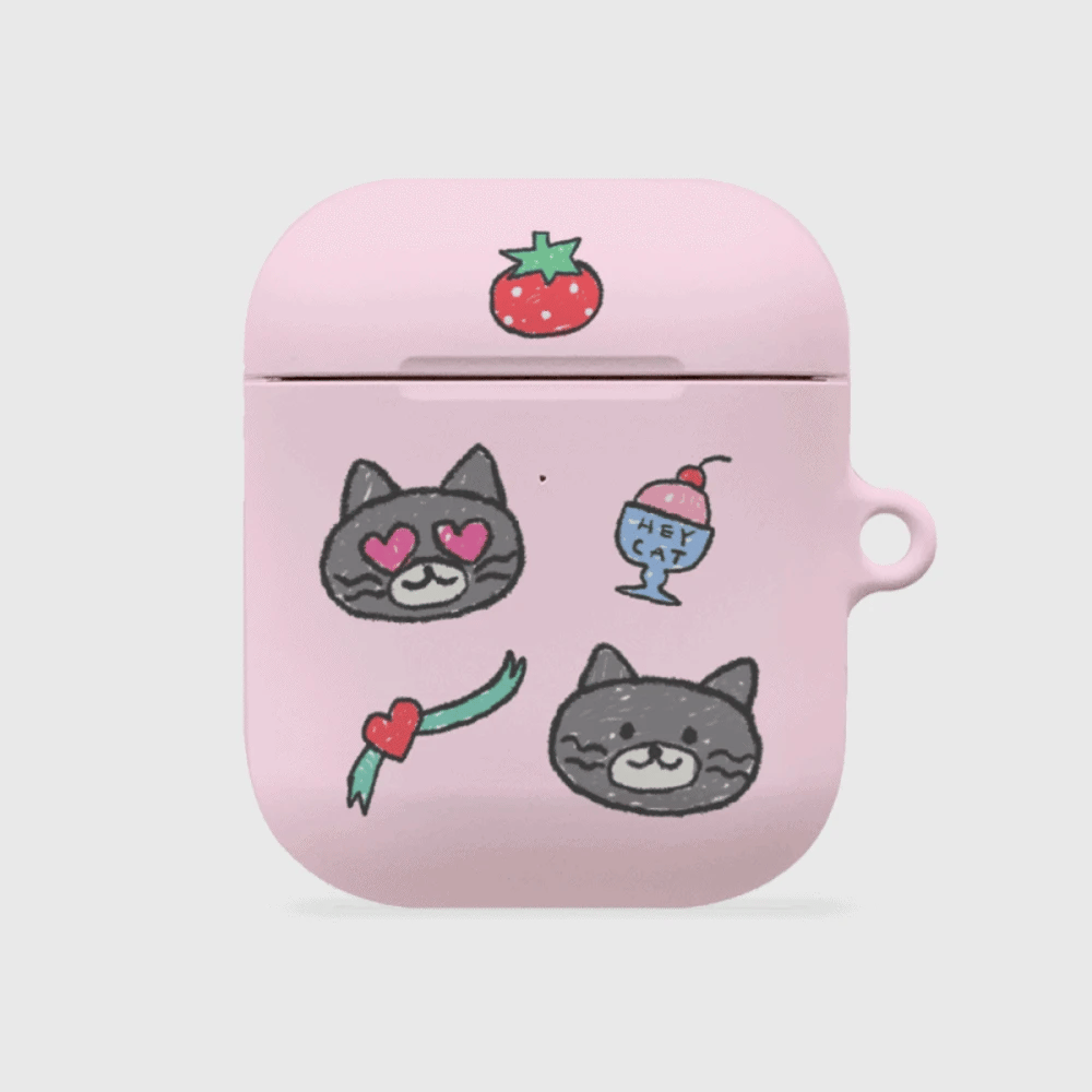 Doodle Hey Cat Pattern Airpods Case (Hard 硬殼)