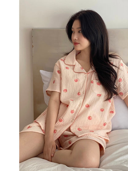 Juuneedu Peach Cotton Short Sleeves Pajamas Set 短袖睡衣套裝