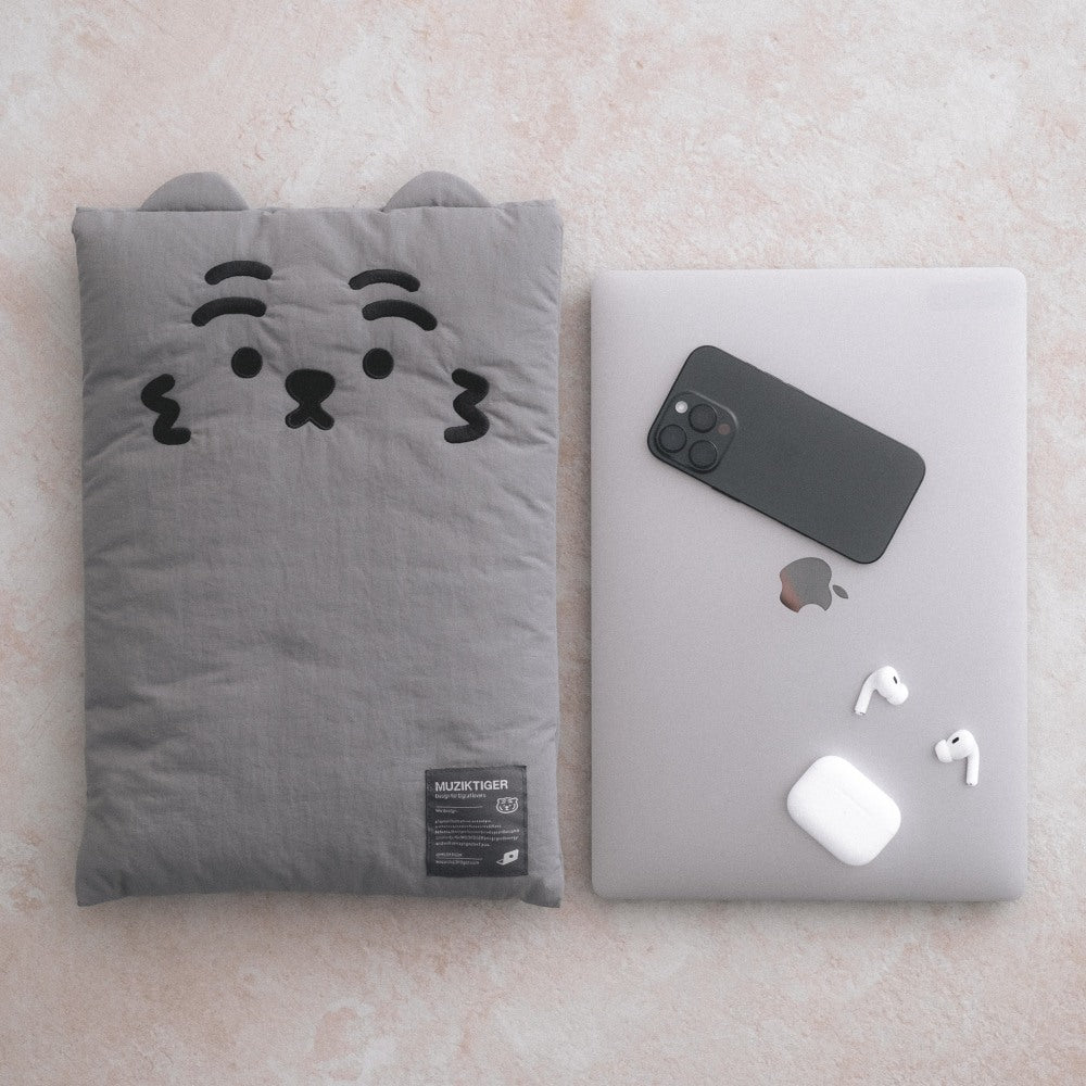 Muzik Tiger Slim Laptop Pouch (9-16 inch) #灰色老虎