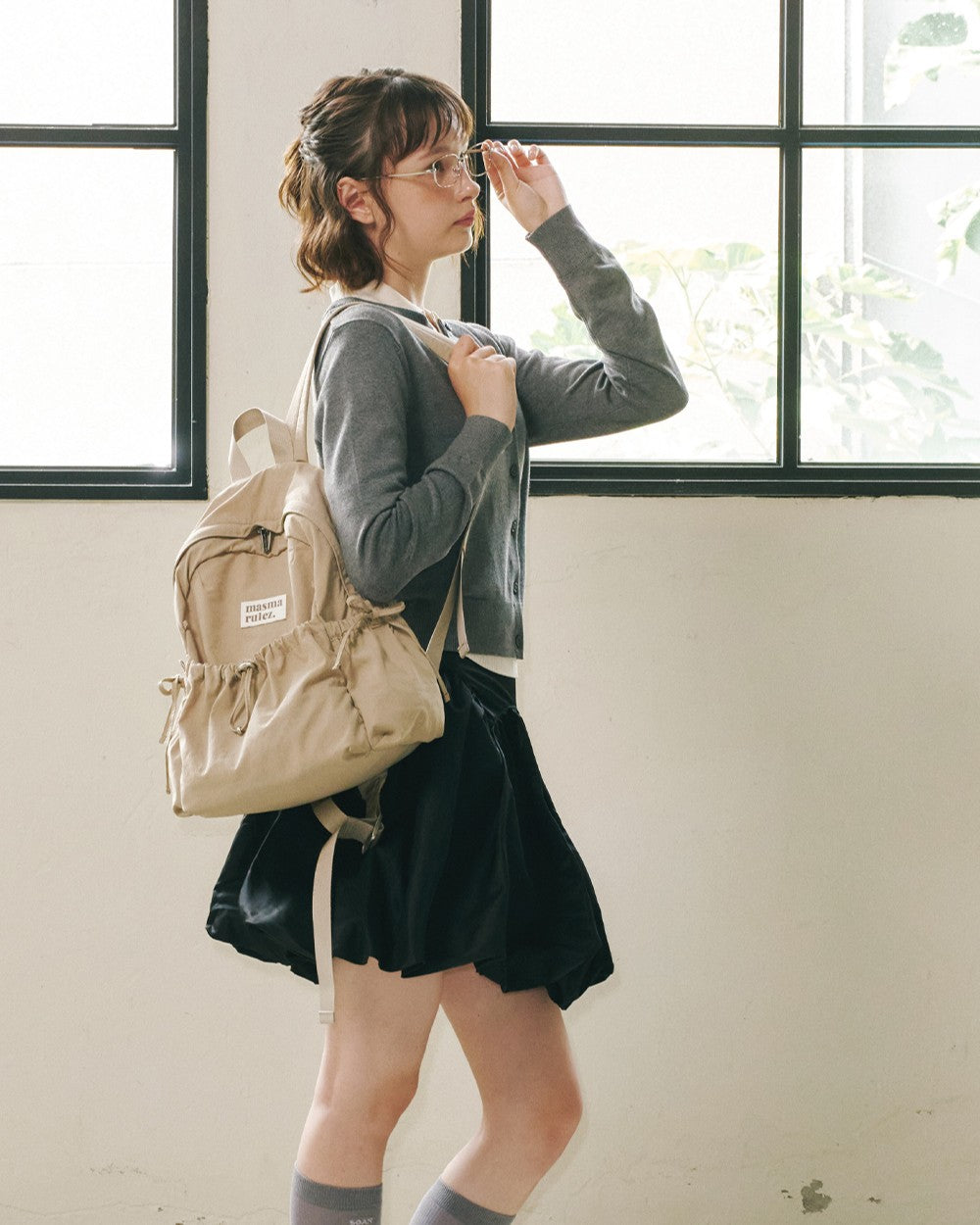 Masmarulez Mini ver. Ribbon Pocket Backpack_Beige