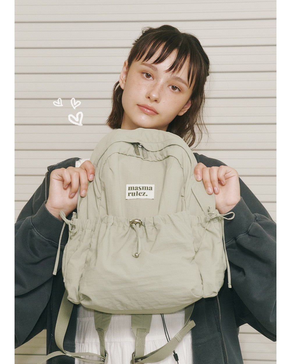 Masmarulez Mini ver. Ribbon Pocket Backpack_Fog green