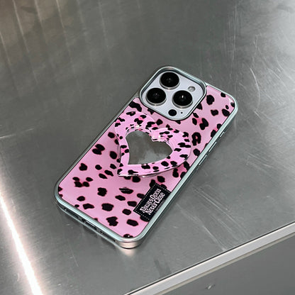 Fluffy Leopard Label Phone Case (Silver bumper)