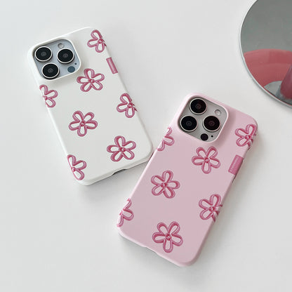 Pink Line Flower Pattern Phone Case (Hard/Card Storage) (2色)