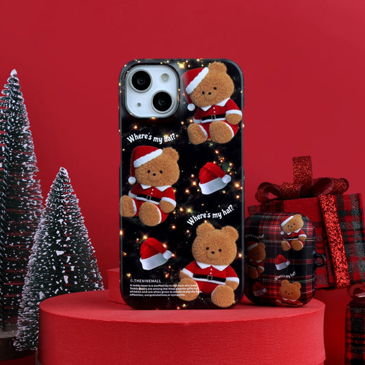 Pattern Santa Hat Gummy Phone Case (Hard/Card Storage)