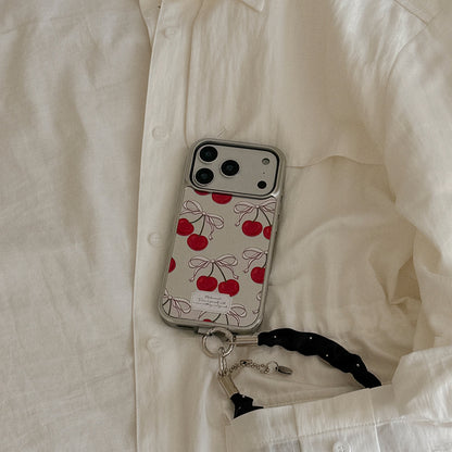 【Set】Ribbon Cherry (Silver Bumper Case)+ 手機繩
