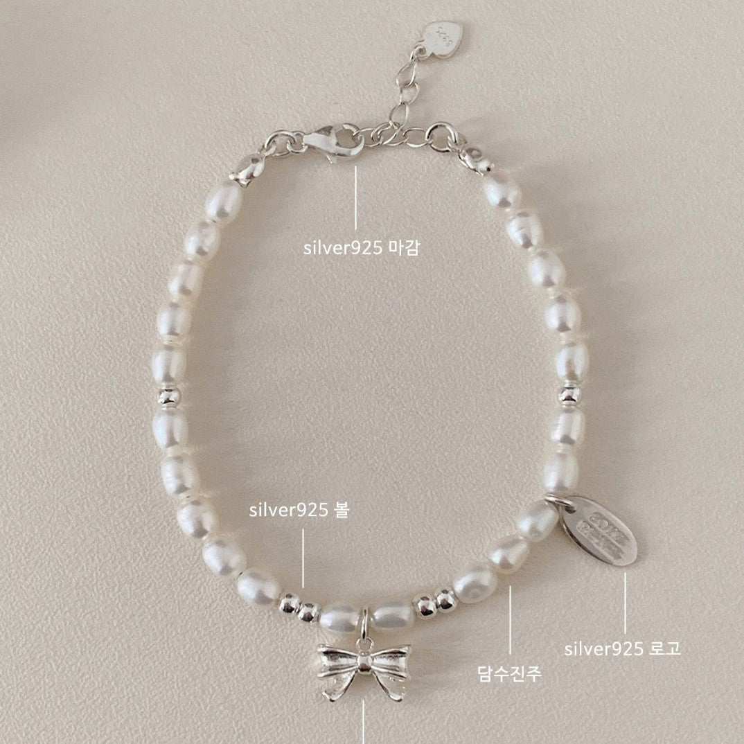 [SOMBI/Silver925] Ivy Ribbon Freshwater Pearl Silver Bracelet