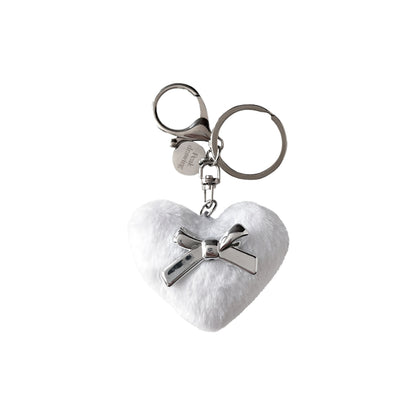 Peakdrawing Winter silver ribbon heart pompom keyring