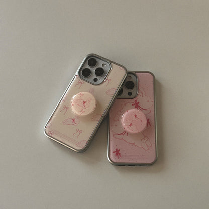 Fuzzy Ribbon Bunny Phone Case (Silver bumper case)