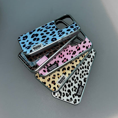 Fluffy Leopard Label Phone Case (Silver bumper)