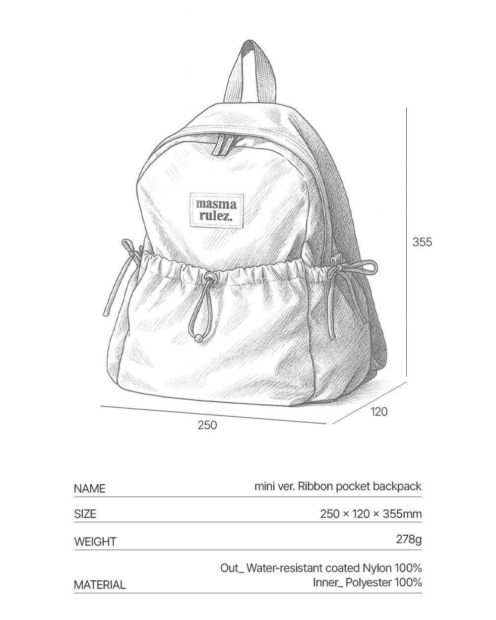 Masmarulez Mini ver. Ribbon Pocket Backpack_Light gray