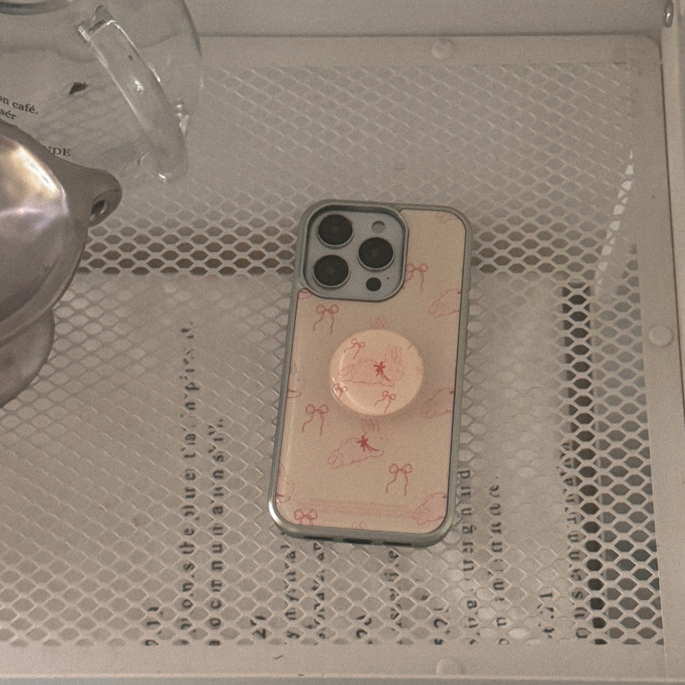 Fuzzy Ribbon Bunny Phone Case (Silver bumper case)