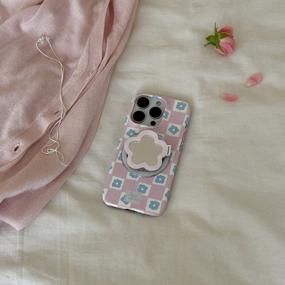 Floral Check Phone Case (Hard/Card Storage/Magsafe) (4色)