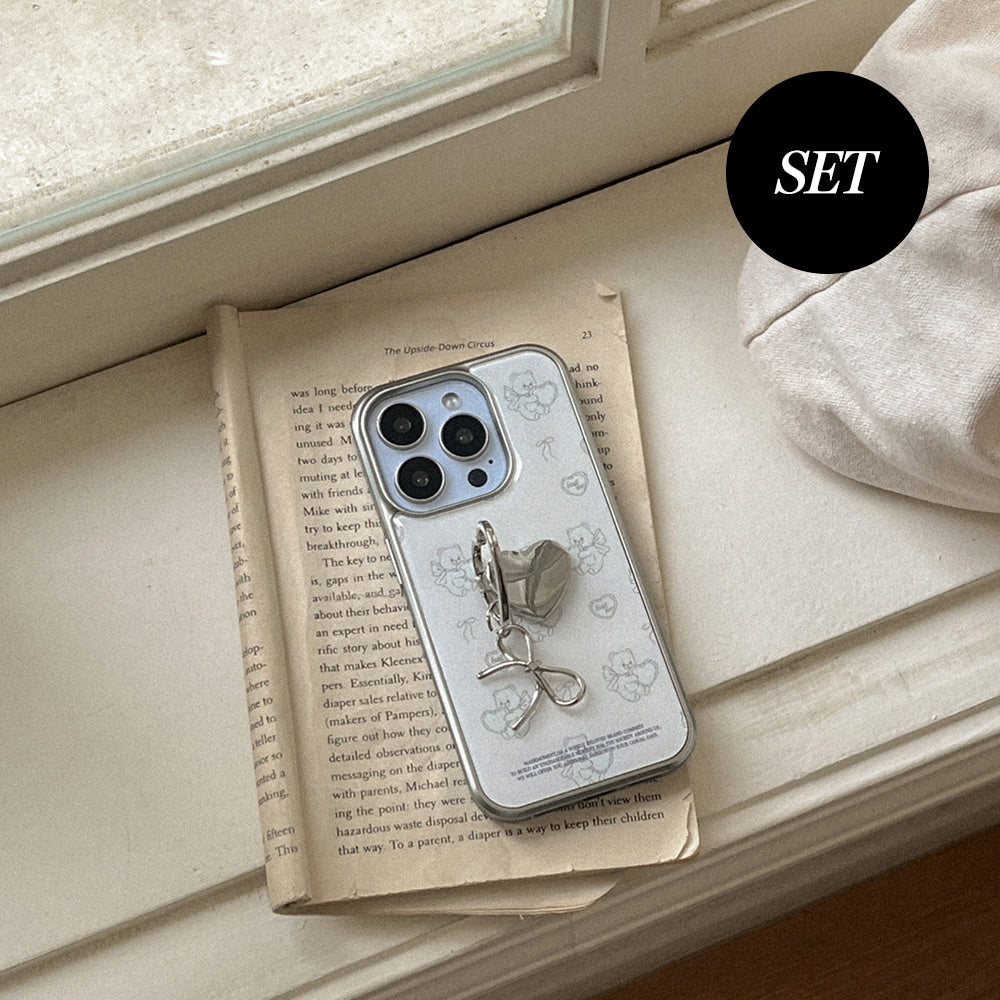 【Set】Vintage Heart Bear (Silver Bumper Case)+指環扣