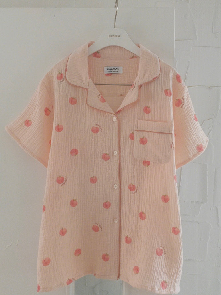 Juuneedu Peach Cotton Short Sleeves Pajamas Set 短袖睡衣套裝