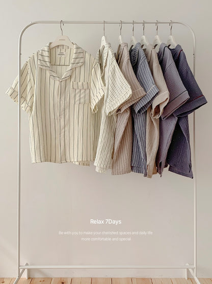 【買2套減$20✨】Juuneedu 7 Days Stripe Cotton Short Sleeves Pajamas Set (7色) 短袖睡衣套裝