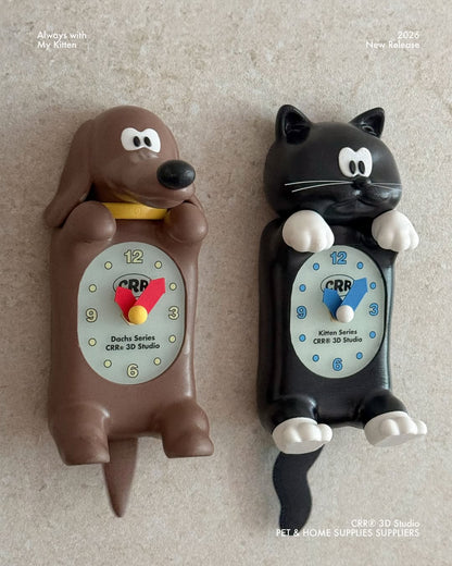 CRR Wagging Tail Wall Clock (黑貓/臘腸狗)