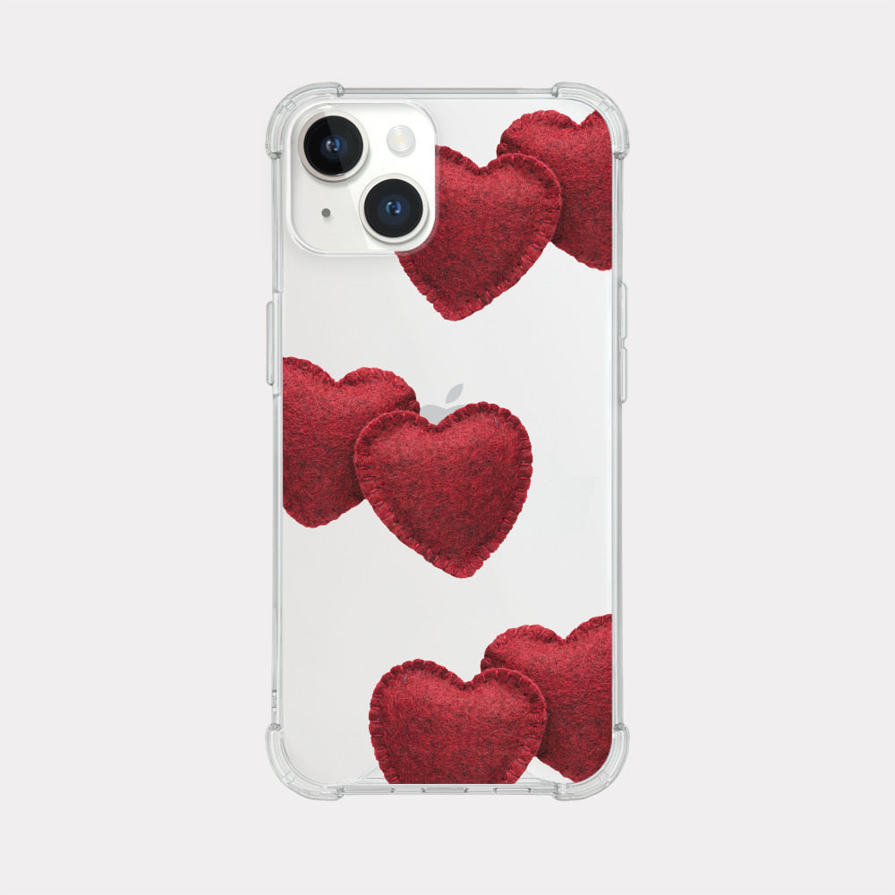 Red Felt Heart Pattern Phone Case (Clear/Tank 透明/透明Tank款)