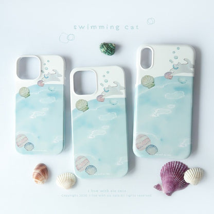 I live with six swimming cat phone case (Hard/Card storage 硬殼/插卡款)