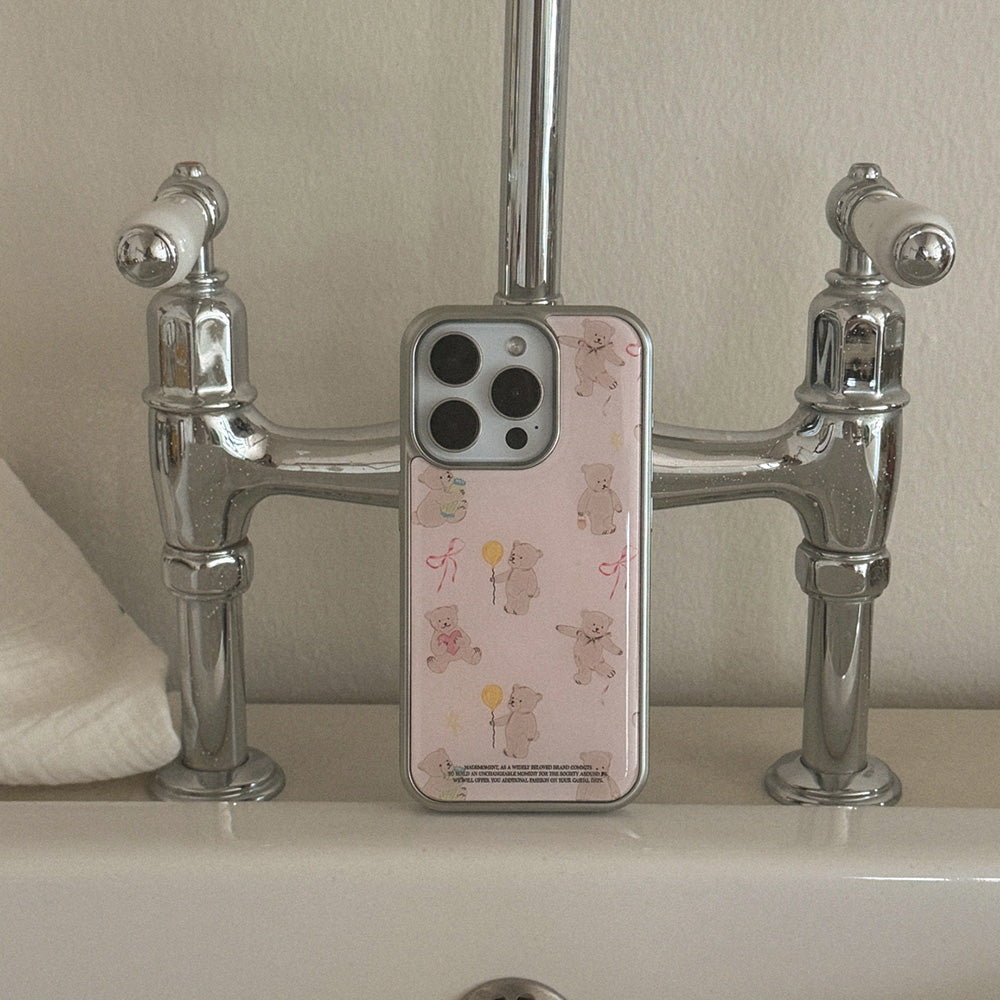 Sweet Bear Pattern Phone Case (Silver bumper case)