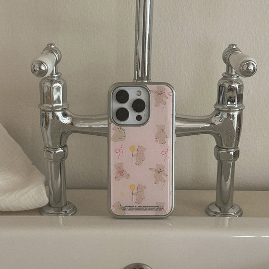 Sweet Bear Pattern Phone Case (Silver bumper case)