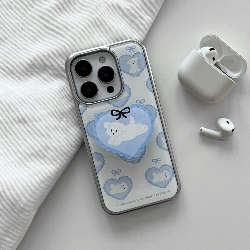 Vintage Ribbon Puppy Phone Case (Silver bumper)