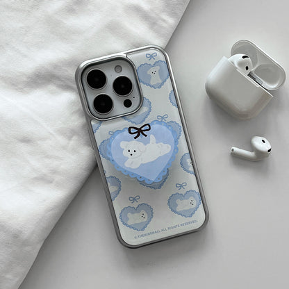 Vintage Ribbon Puppy Phone Case (Silver bumper)