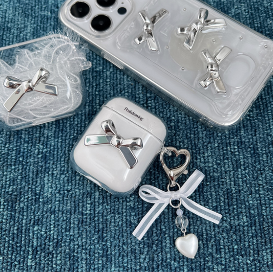 Peakdrawing Silver ribbon airpod clear hard case