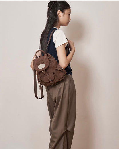 Lotsyou Nostalgia Chubby Backpack Brown