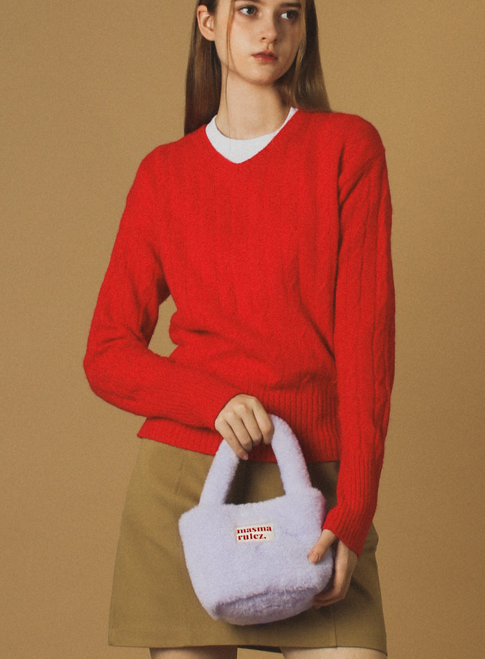 【masmarulez】 bodry tote bag_Lavender R4907 Masmarulez] Korean Bodry Tote Bag, Chain Strap, Faux Fur