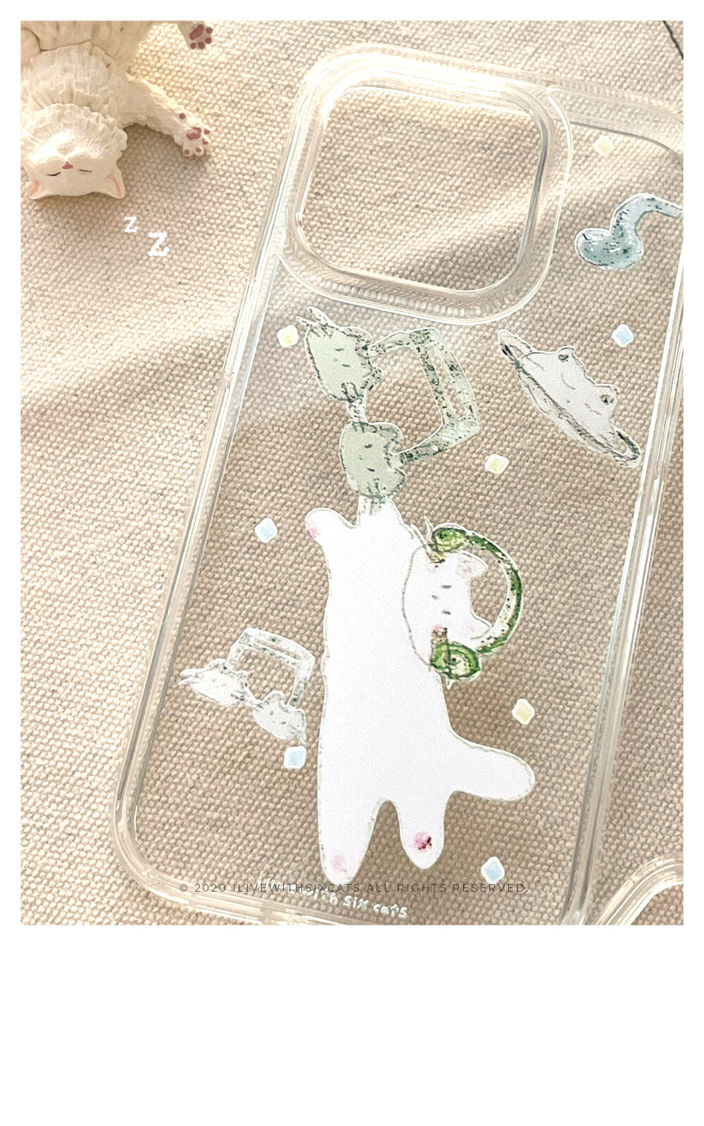 I live with six cats meow teahouse phone case (Jelly Hard 透明殼)