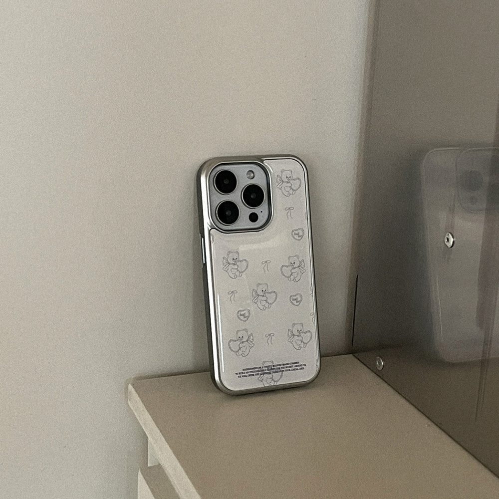 Vintage Heart Bear Phone Case (Silver bumper case)