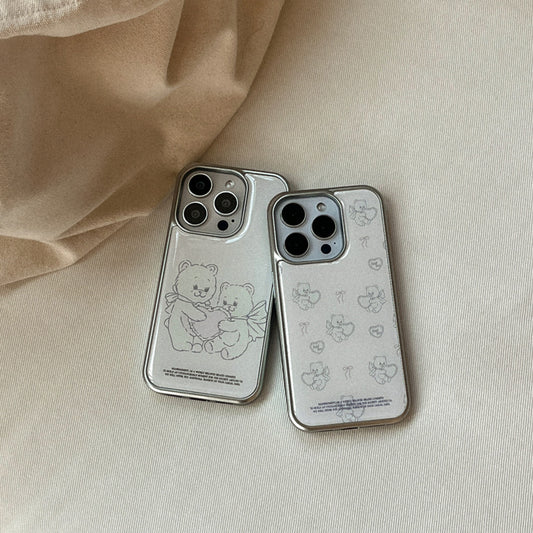 Vintage Heart Bear Phone Case (Silver bumper case)
