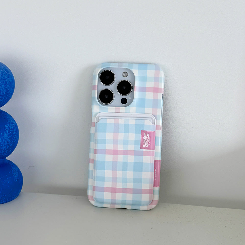 【Set】Cotton Candy Checked Label (Magsafe Hard) + Magsafe Card Slot