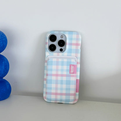【Set】Cotton Candy Checked Label (Magsafe Hard) + Magsafe Card Slot