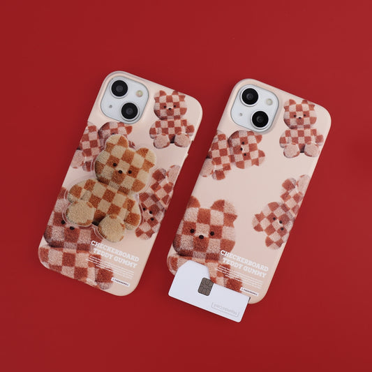 Pattern Checkerboard Teddy Phone Case (Hard/Card Storage)