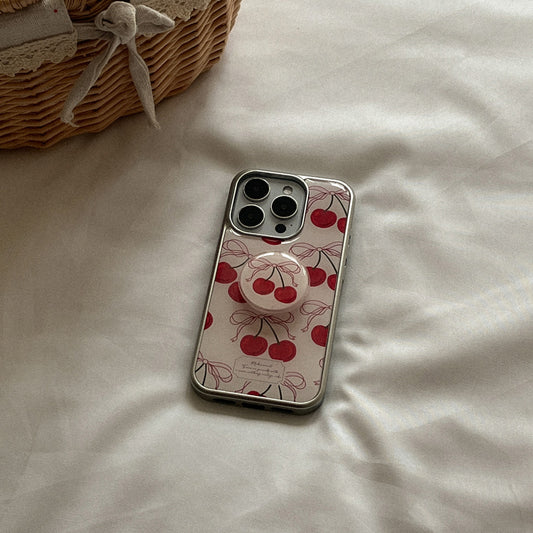 Ribbon Cherry Phone Case (Silver bumper case)