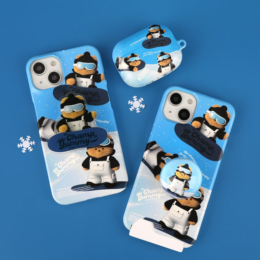 Pattern Snowboarder Gummy Phone Case (Hard/Card Storage)