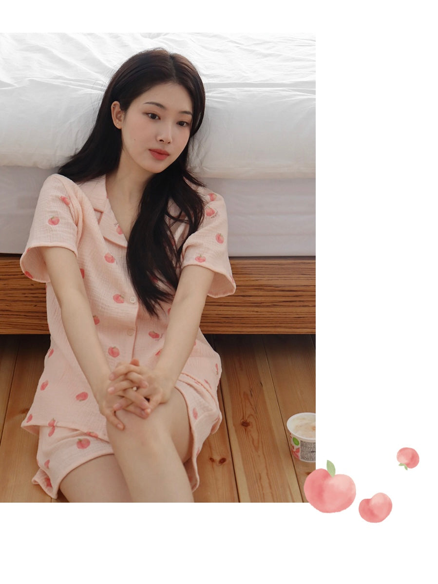 Juuneedu Peach Cotton Short Sleeves Pajamas Set 短袖睡衣套裝