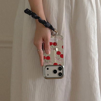 【Set】Ribbon Cherry (Silver Bumper Case)+ 手機繩