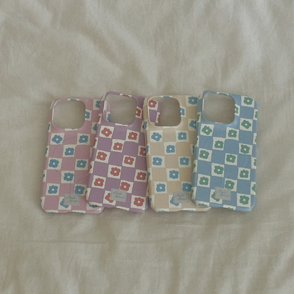 Floral Check Phone Case (Hard/Card Storage/Magsafe) (4色)