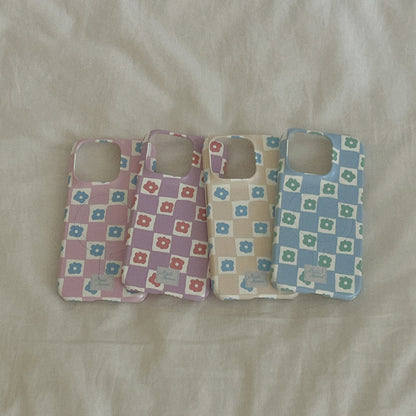 Floral Check Phone Case (Hard/Card Storage/Magsafe) (4色)