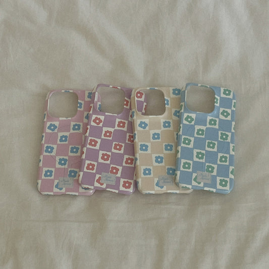 Floral Check Phone Case (Hard/Card Storage/Magsafe) (4色)