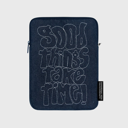 GOOD THINGS TAKE TIME-DENIM IPAD POUCH (11 inch)