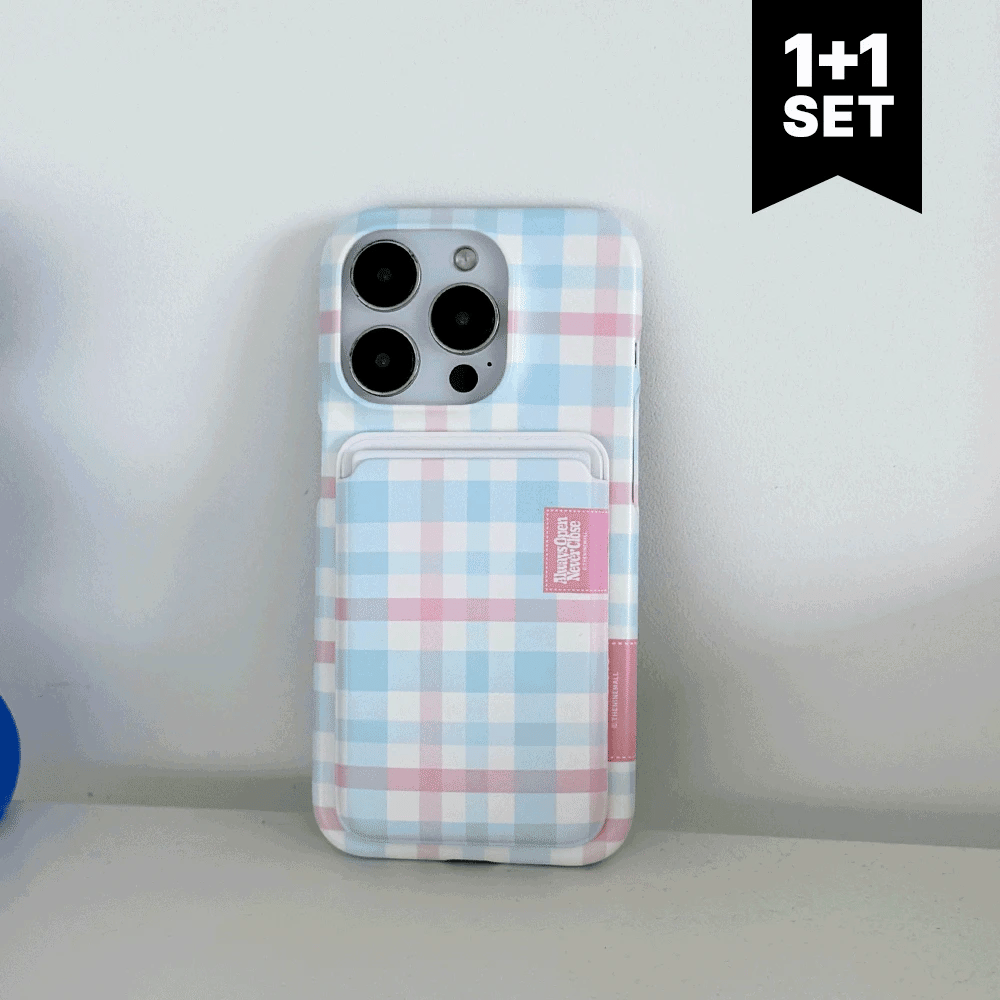 【Set】Cotton Candy Checked Label (Magsafe Hard) + Magsafe Card Slot