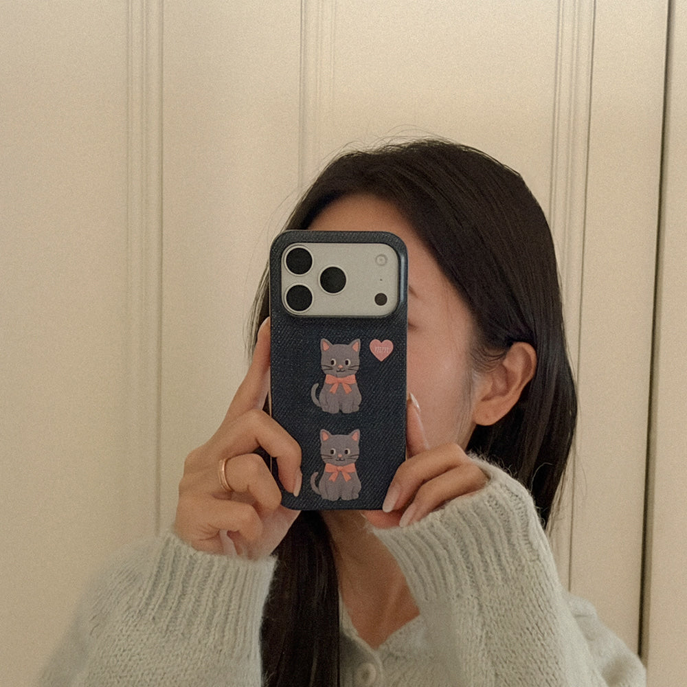 Denim Cat Phone Case (Hard/Card Storage/Magsafe)