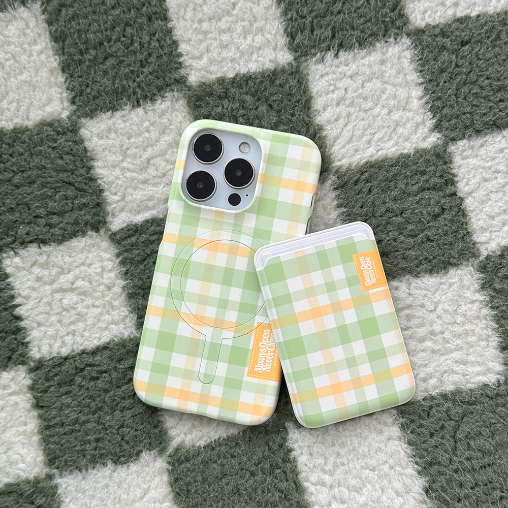 【Set】Cotton Candy Checked Label (Magsafe Hard) + Magsafe Card Slot
