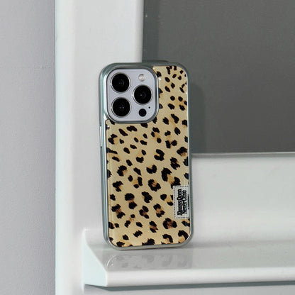 Fluffy Leopard Label Phone Case (Silver bumper)