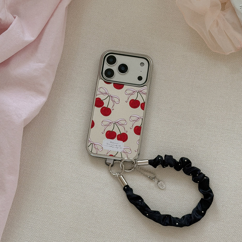 【Set】Ribbon Cherry (Silver Bumper Case)+ 手機繩