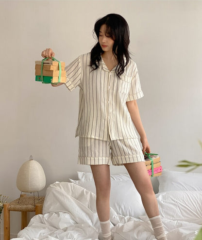 【買2套減$20✨】Juuneedu 7 Days Stripe Cotton Short Sleeves Pajamas (7色) 短袖睡衣
